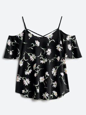 Womens Stitch Fix Kaileigh black floral valette back detail cold shoulder top XL